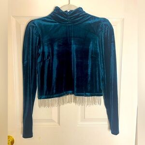 NWOT JOIE RHINESTONE FRINGE TURTLENECK CROP